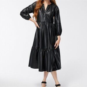 Chico's Black Faux Leather Pleather Midi Tiered Dress Size 16